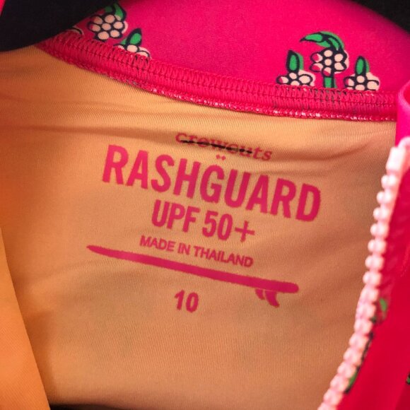 J Crew Crewcuts Girls' Block-Print Rash Guard Swimsuit Long Sleeve Pink 10 - Picture 3 of 7